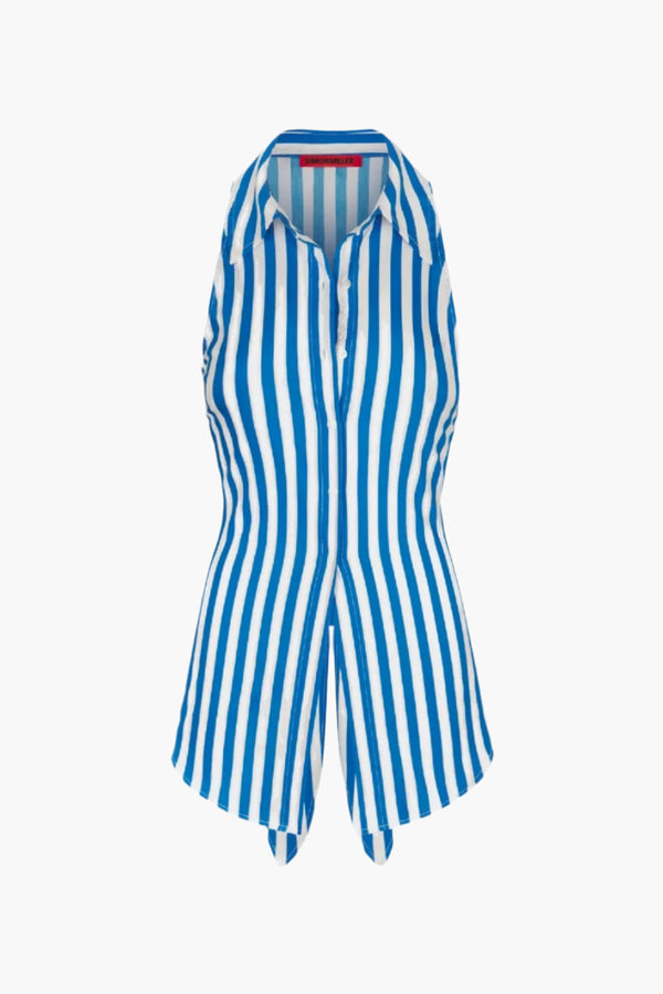Blue Stripe - Loch Striped Sleeveless Poplin Button Up