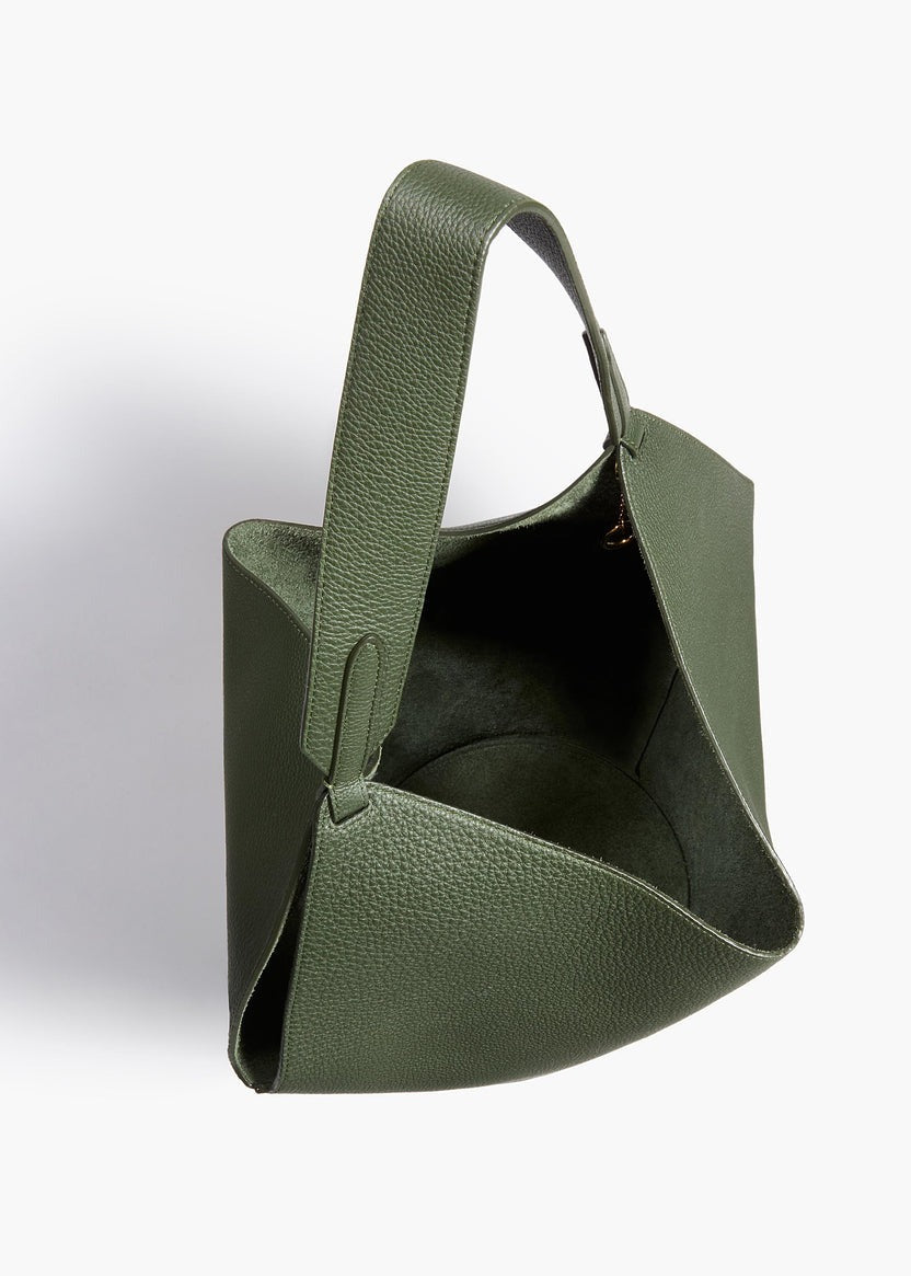 Bottle Green Pebbled Leather - Small Lotus Tote - GLAM MODA