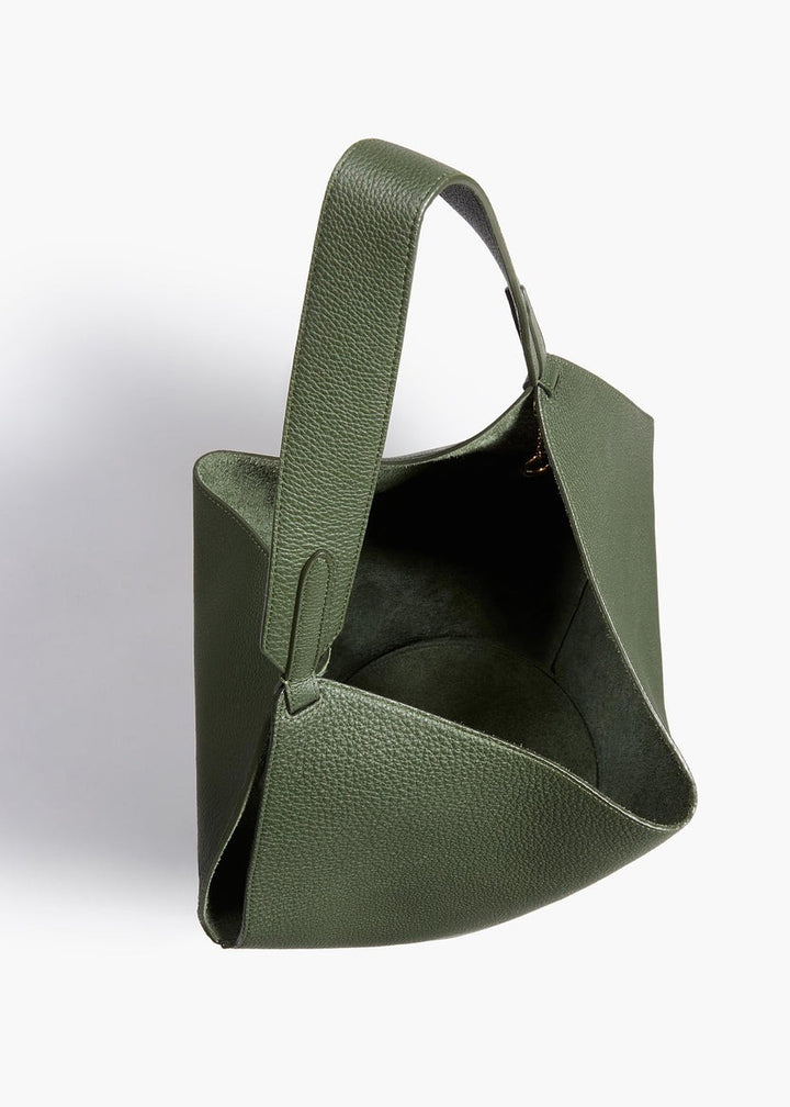 Bottle Green Pebbled Leather - Small Lotus Tote - GLAM MODA