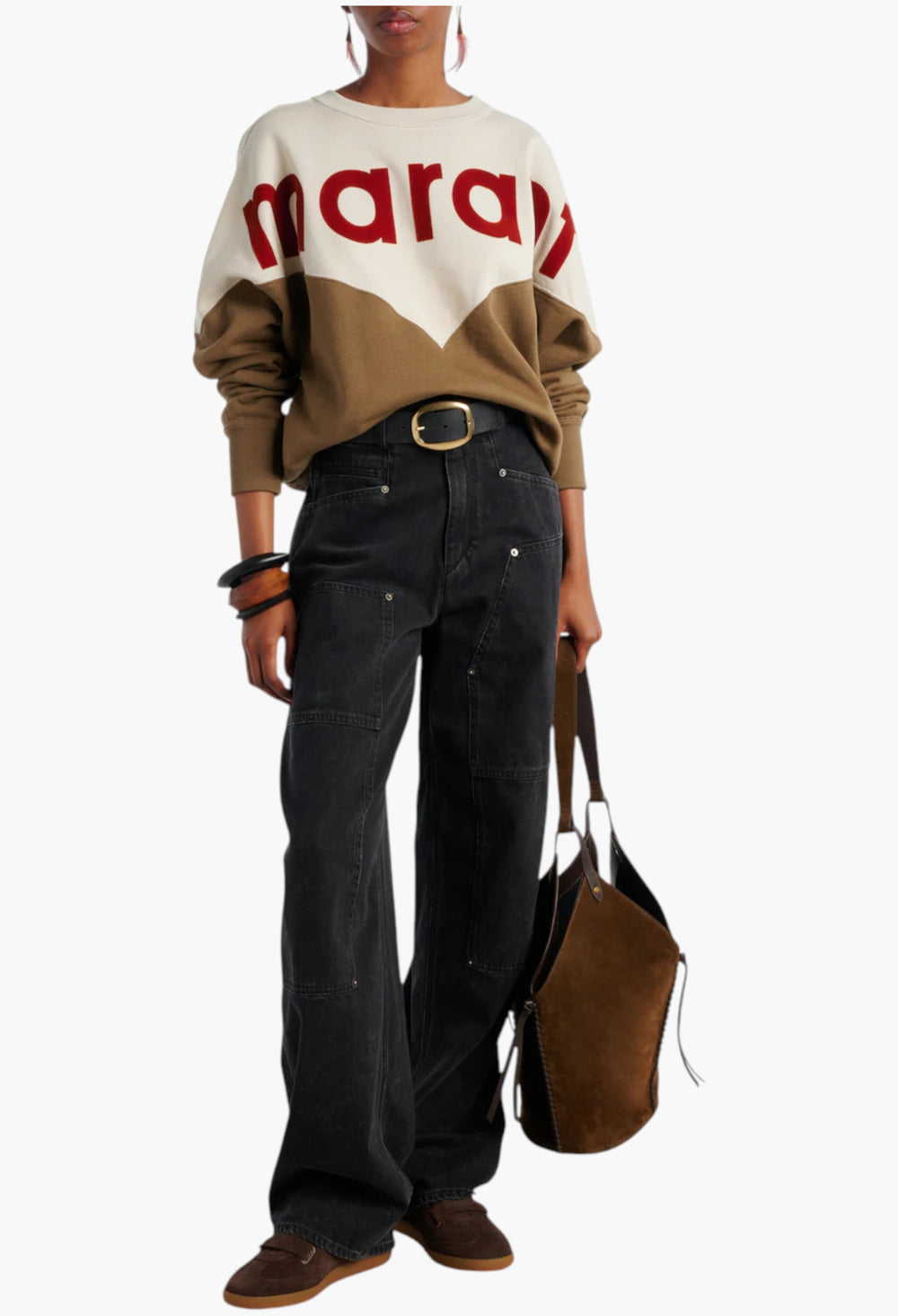 Brown / Beige - Beth Shearling-Trimmed Suede Sneakers - GLAM MODA