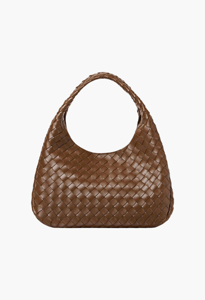 Brown - Campana Shoulder Bag in Intrecciato Leather - GLAM MODA