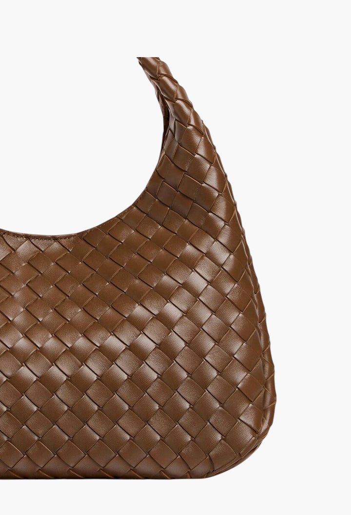 Brown - Campana Shoulder Bag in Intrecciato Leather - GLAM MODA