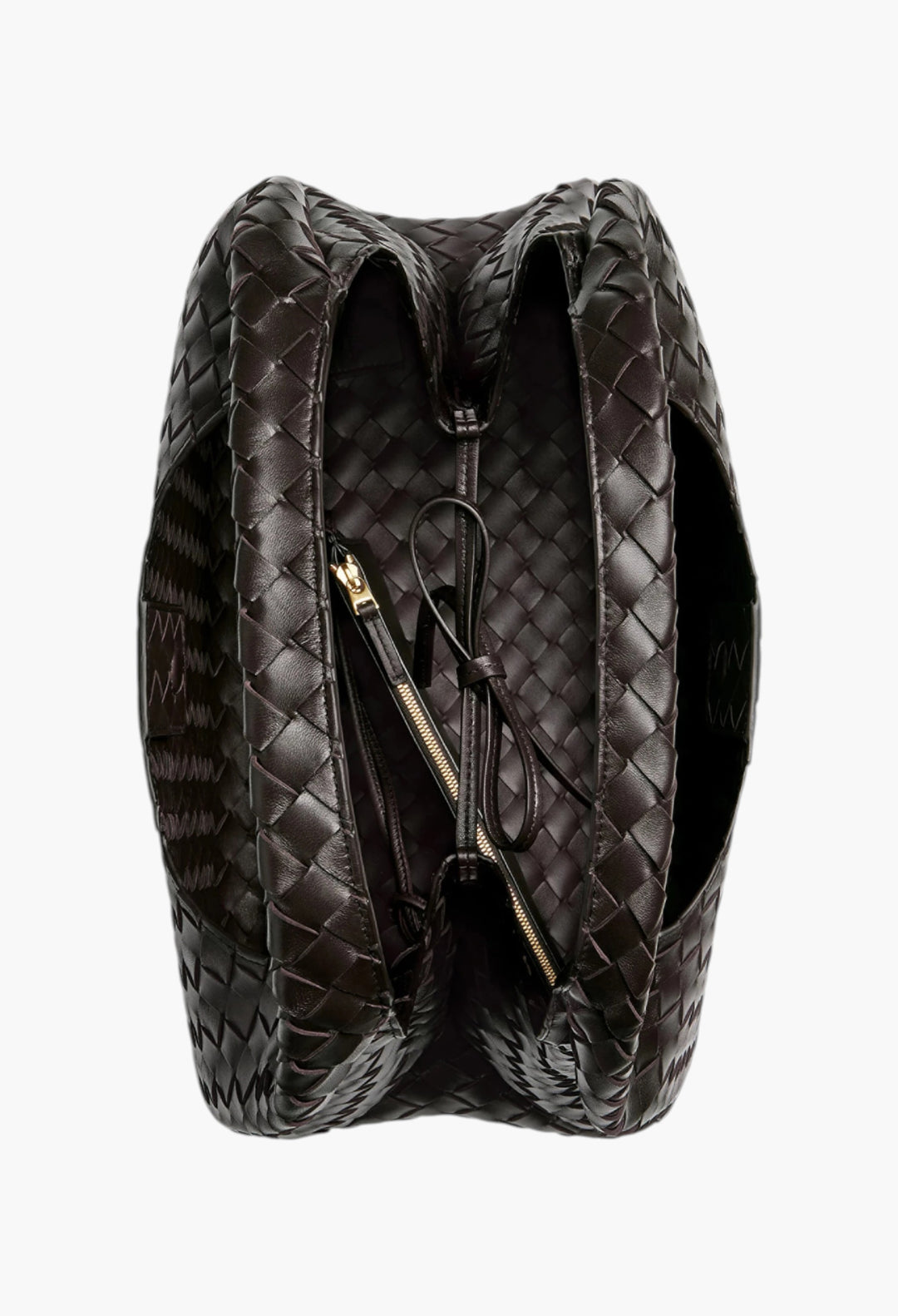 Brown - Large Campana Shoulder Bag in Intrecciato Leather - GLAM MODA