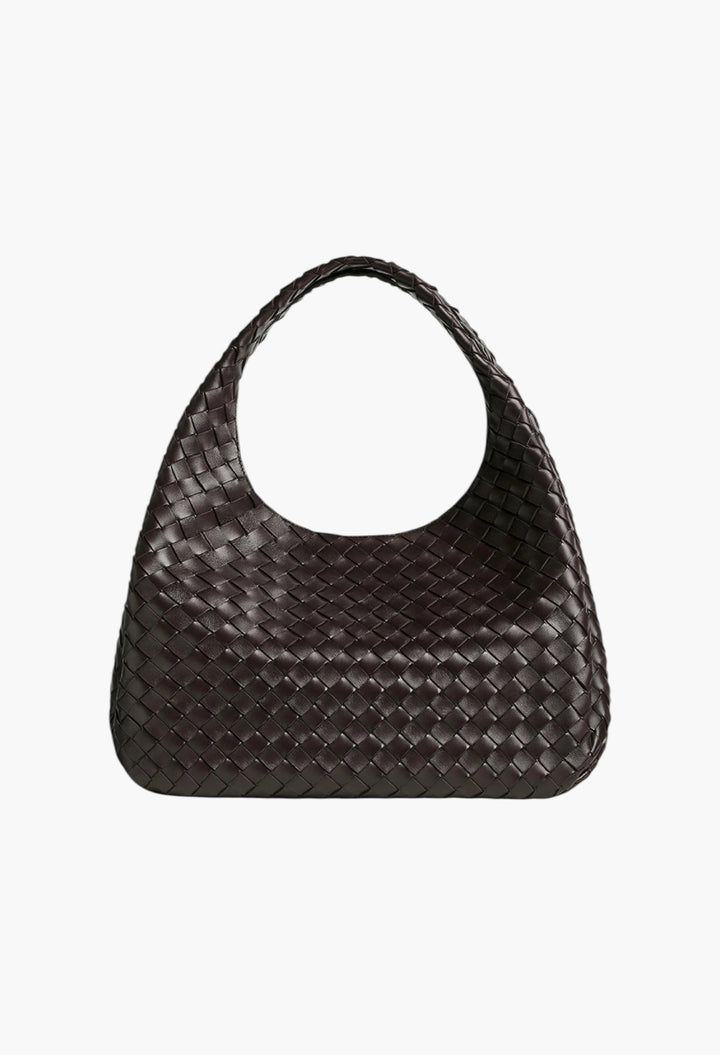 Brown - Large Campana Shoulder Bag in Intrecciato Leather - GLAM MODA