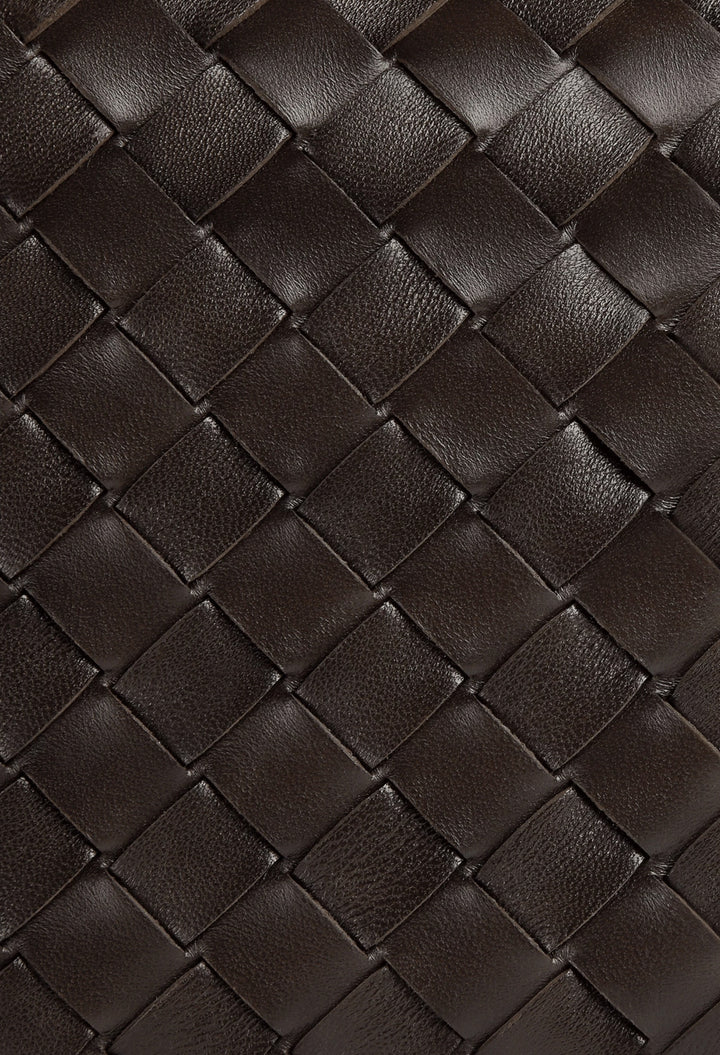 Brown - Large Campana Shoulder Bag in Intrecciato Leather - GLAM MODA