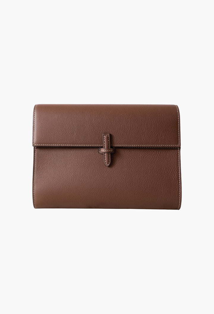 Brown - Large Leather Clutch - GLAM MODA