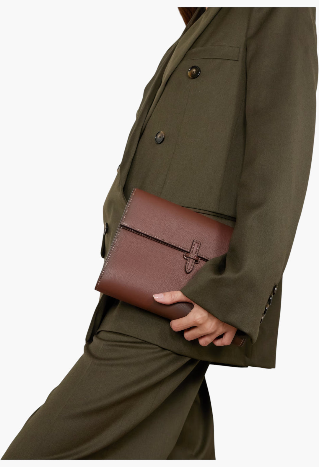 Brown - Large Leather Clutch - GLAM MODA