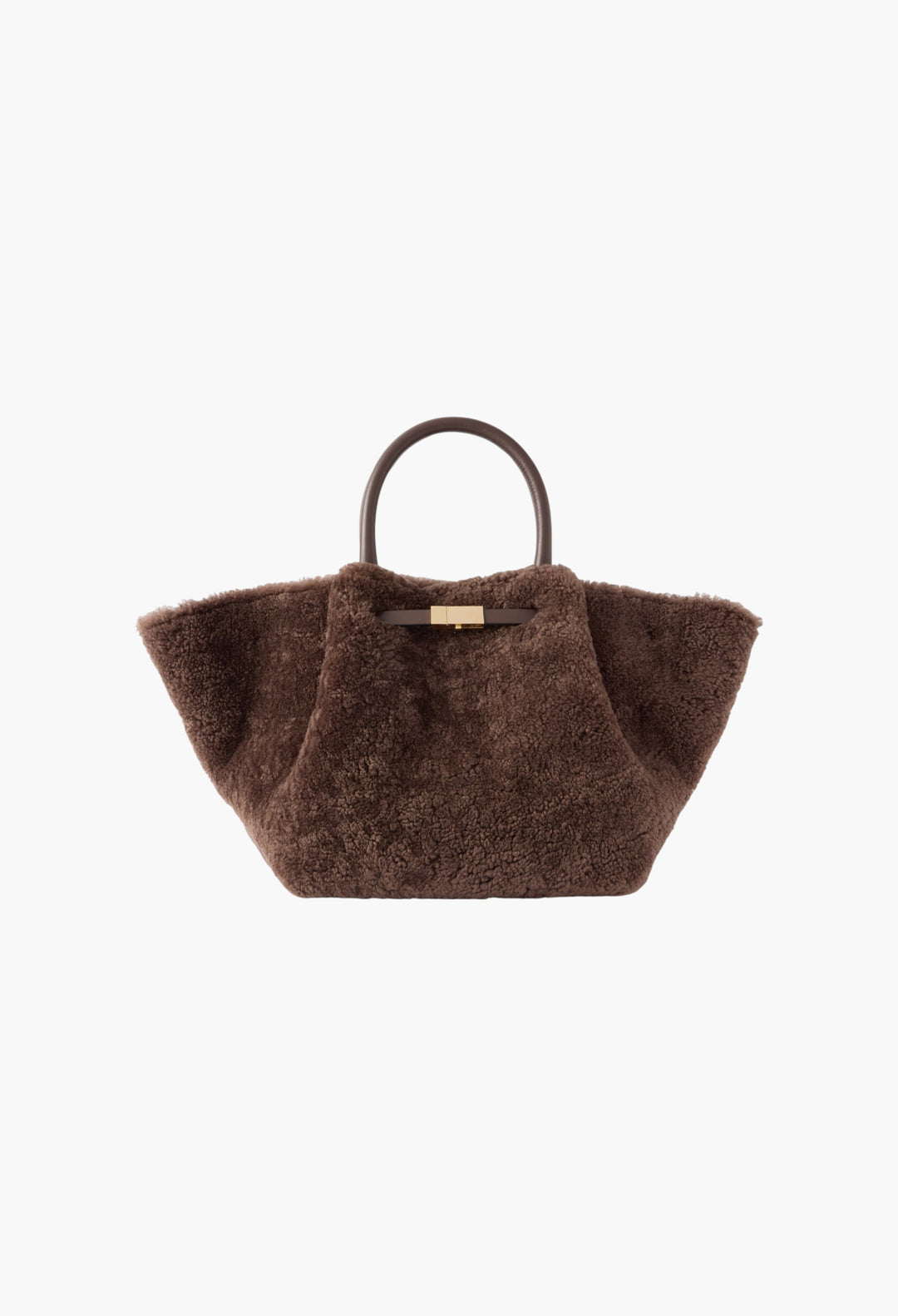 Brown - New York Midi Leather-Trimmed Shearling Tote - GLAM MODA