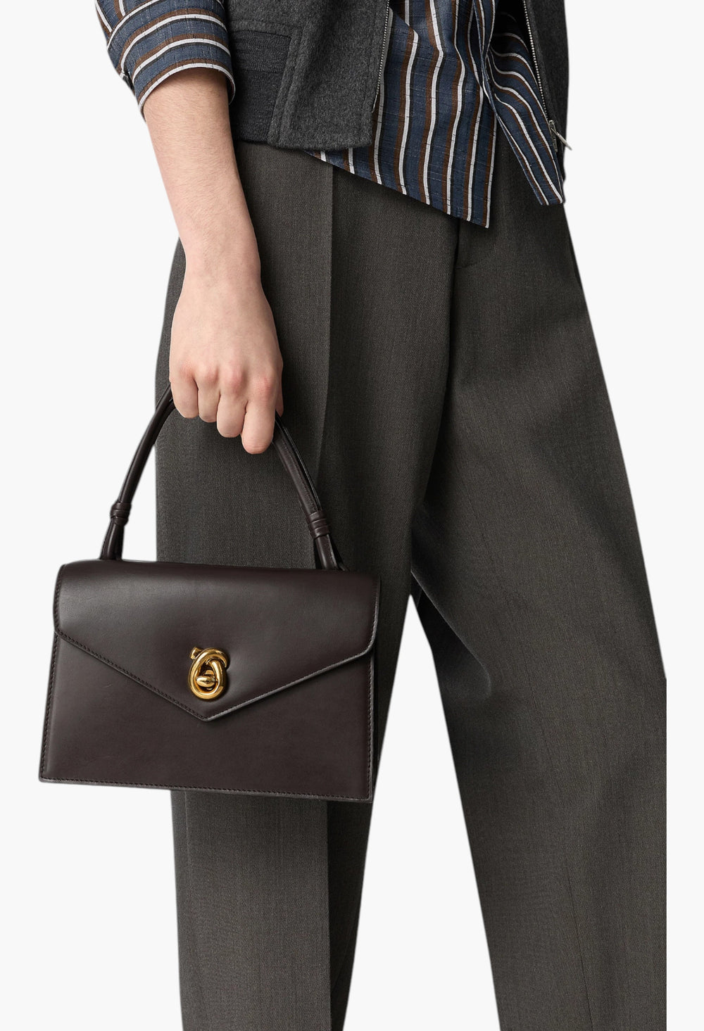 Brown - Nodo Piano Shoulder Bag in Calfskin Leather - GLAM MODA