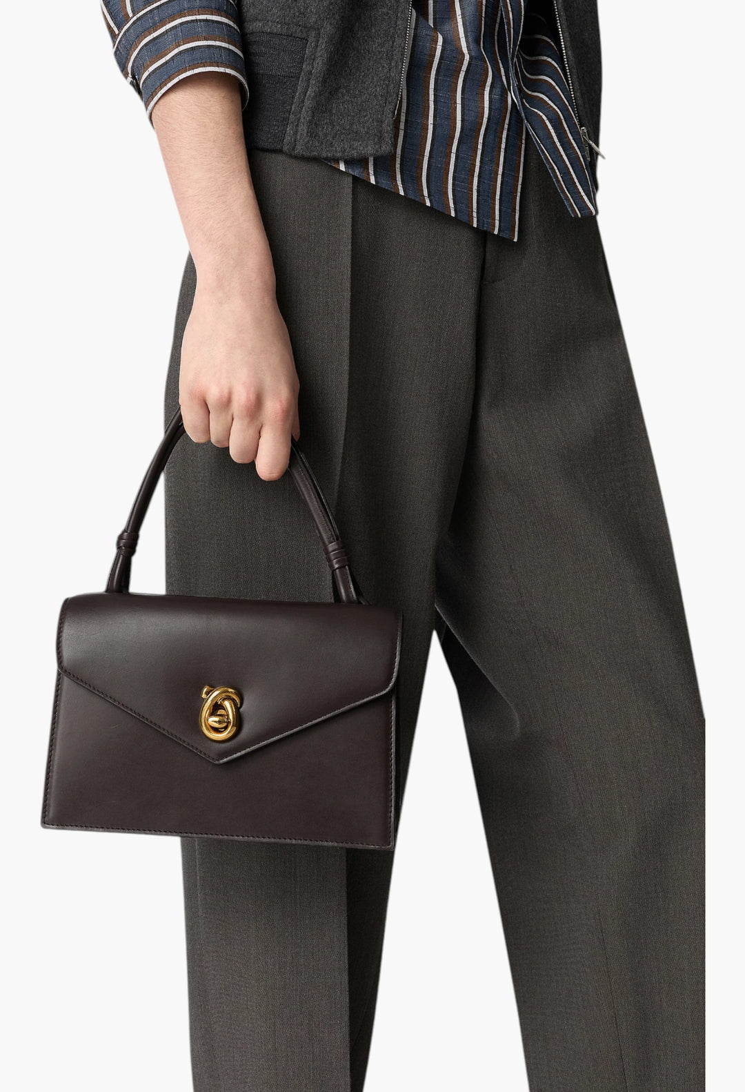 Brown - Nodo Piano Shoulder Bag in Calfskin Leather - GLAM MODA