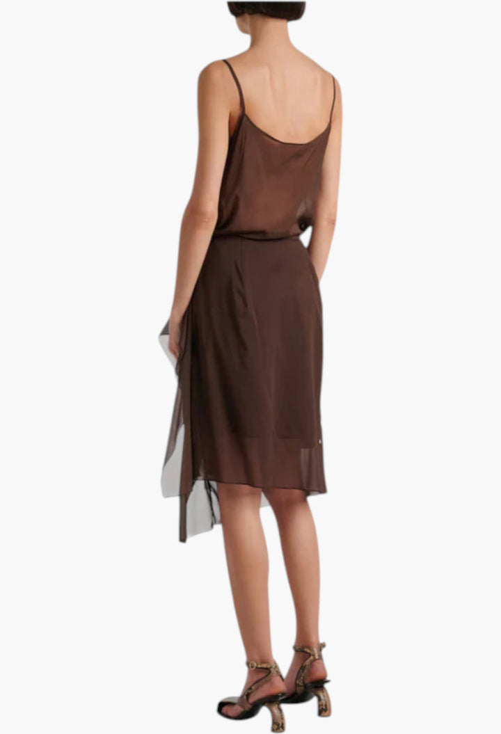 Brown - Polka-Dot Silk-Blend Midi Skirt - GLAM MODA