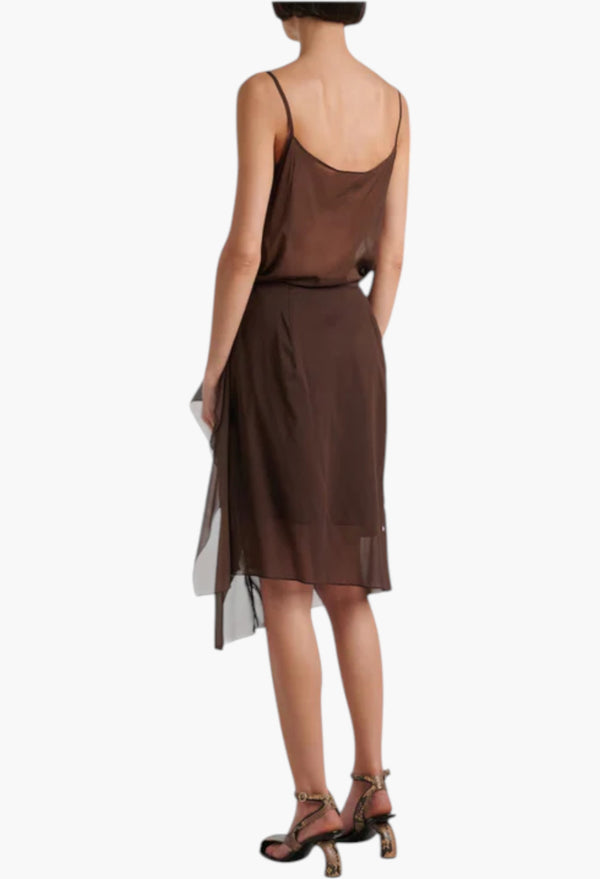 Brown - Polka-Dot Silk-Blend Midi Skirt