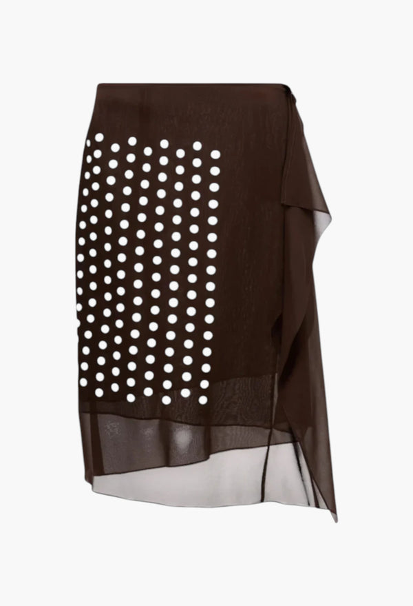 Brown - Polka-Dot Silk-Blend Midi Skirt