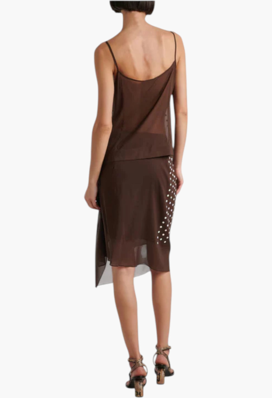 Brown - Polka-Dot Silk-Blend Tank Top - GLAM MODA