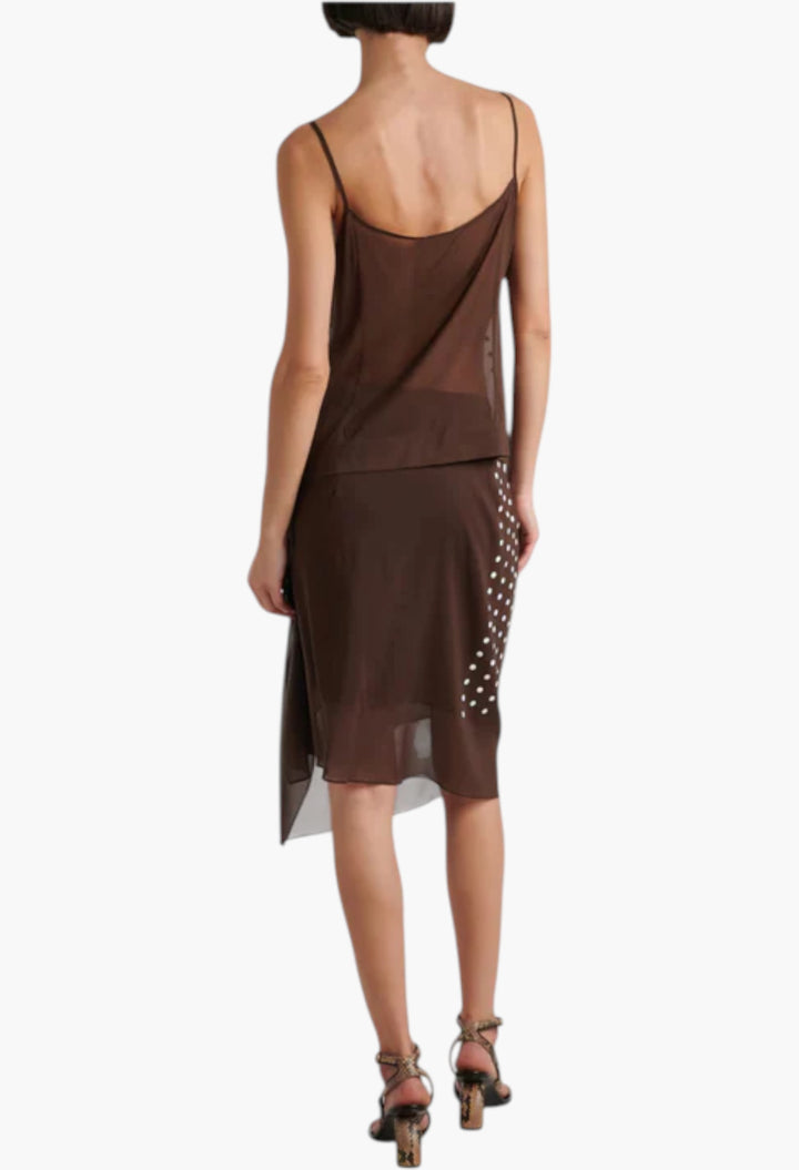 Brown - Polka-Dot Silk-Blend Tank Top - GLAM MODA