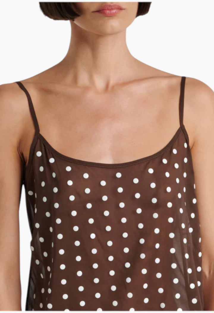 Brown - Polka-Dot Silk-Blend Tank Top - GLAM MODA