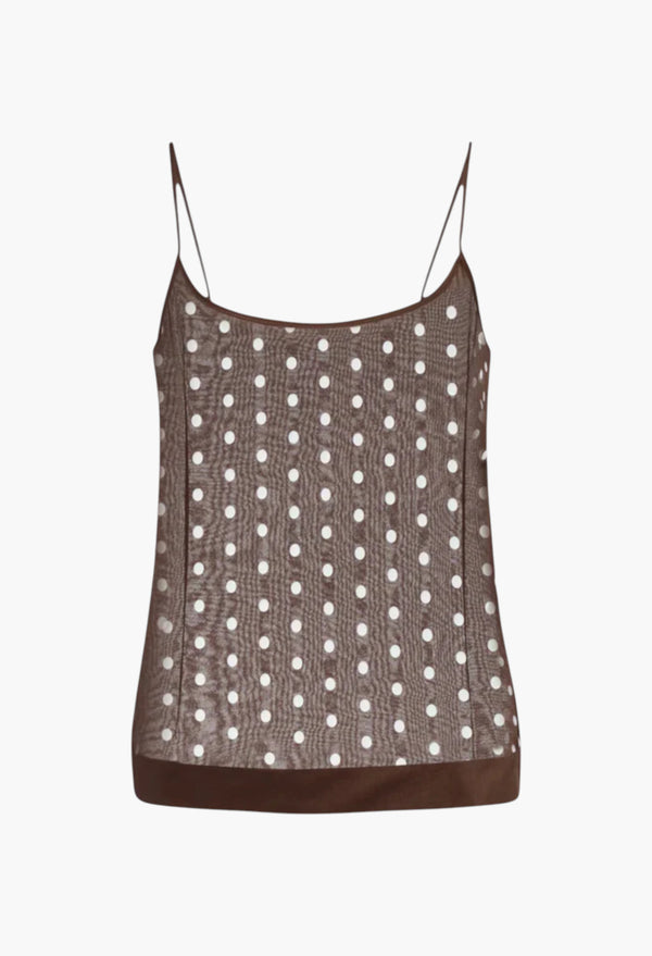 Brown - Polka-Dot Silk-Blend Tank Top