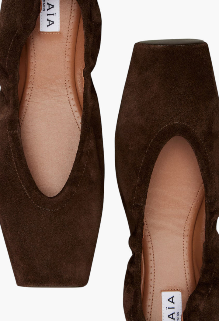 Brown - Suede Ballet Flats - GLAM MODA