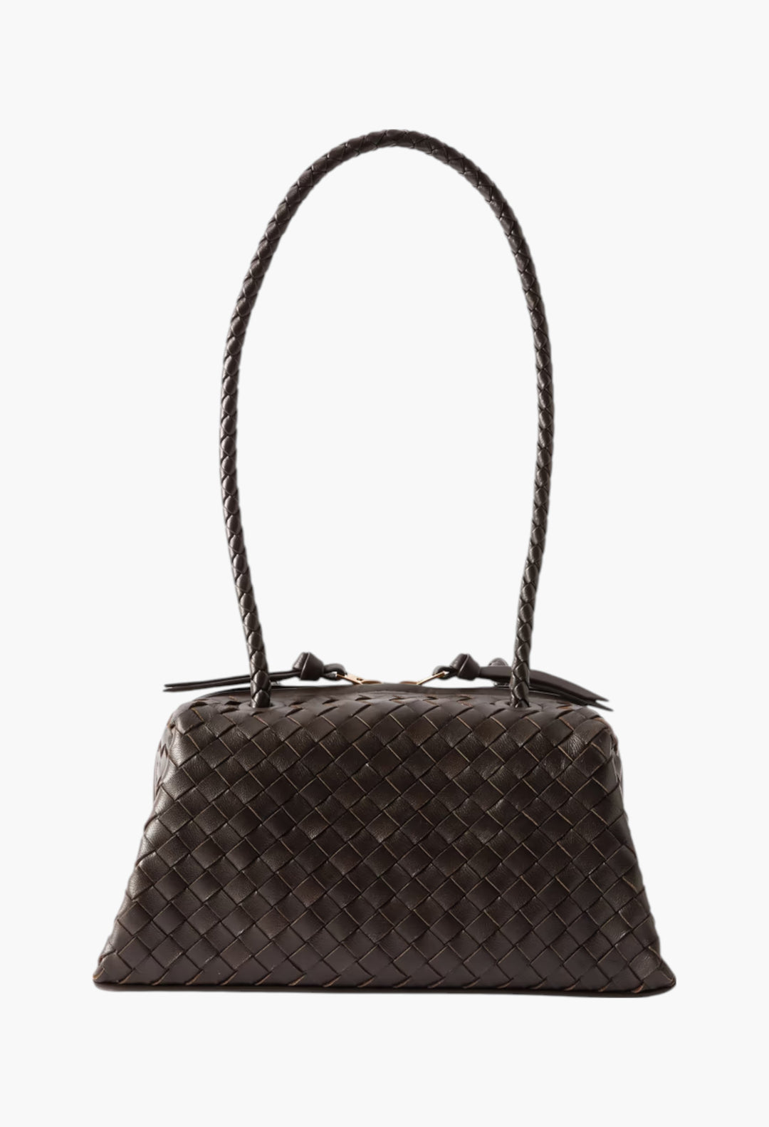 Brown - Tokyo Intrecciato Leather Shoulder Bag - GLAM MODA