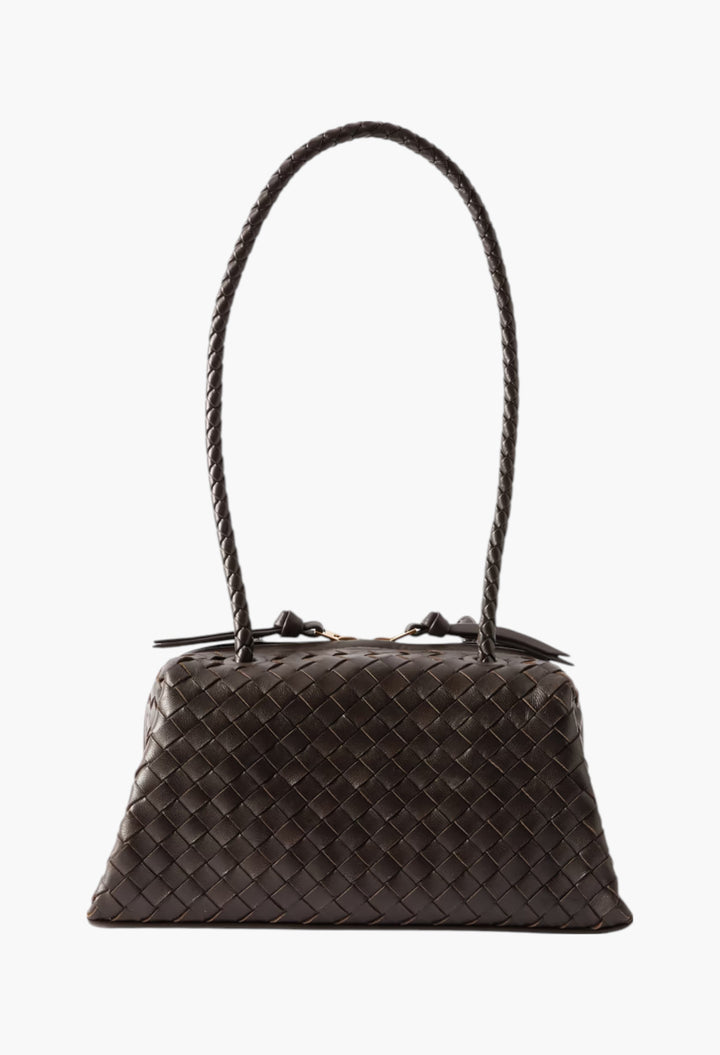 Brown - Tokyo Intrecciato Leather Shoulder Bag - GLAM MODA