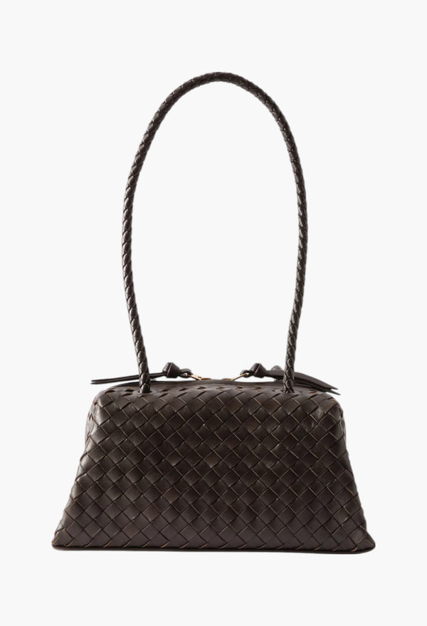 Brown - Tokyo Intrecciato Leather Shoulder Bag