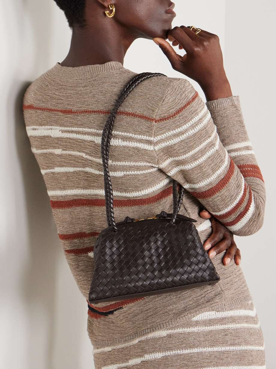 Brown - Tokyo Intrecciato Leather Shoulder Bag - GLAM MODA