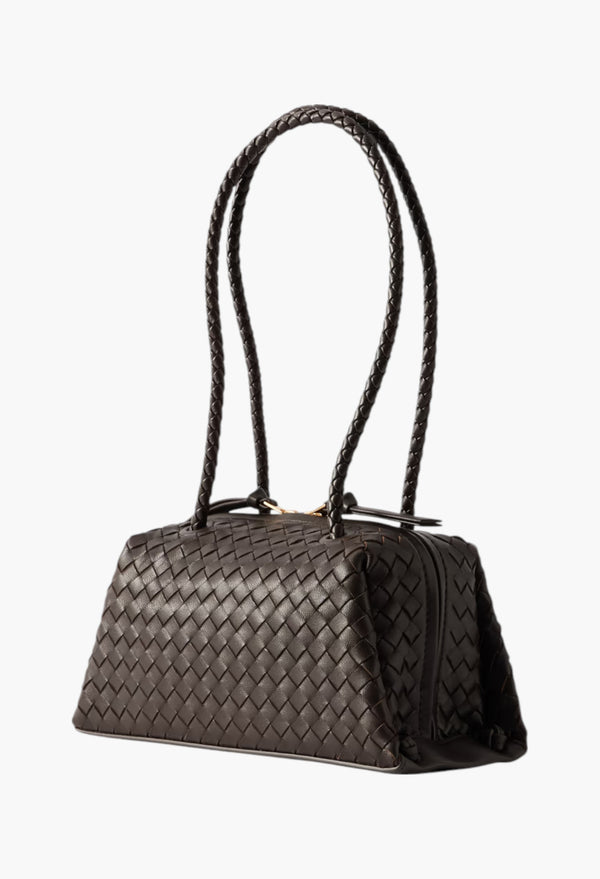 Brown - Tokyo Intrecciato Leather Shoulder Bag