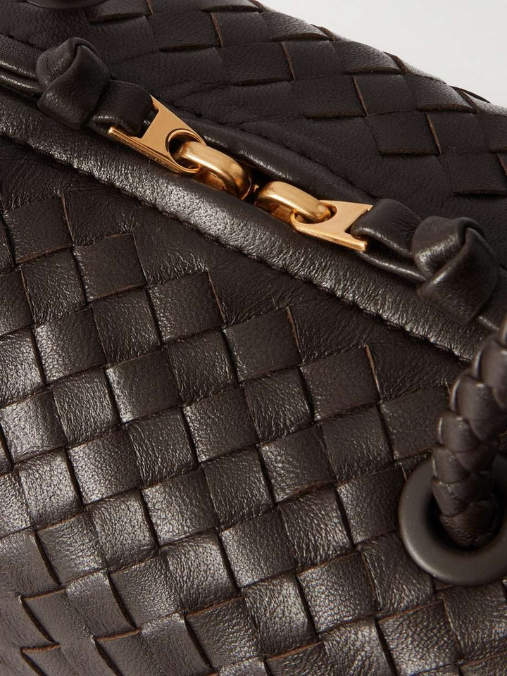 Brown - Tokyo Intrecciato Leather Shoulder Bag - GLAM MODA