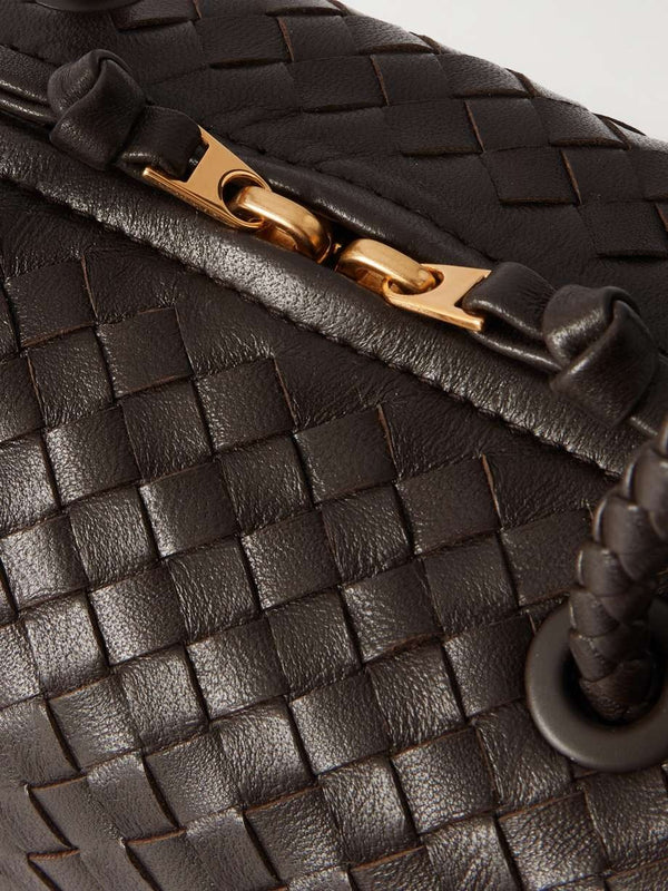 Brown - Tokyo Intrecciato Leather Shoulder Bag