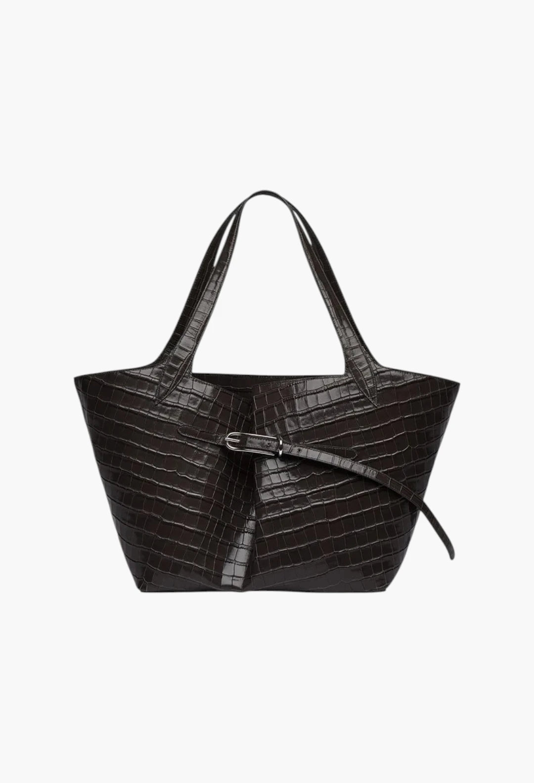 Belted Tote Black Croc
