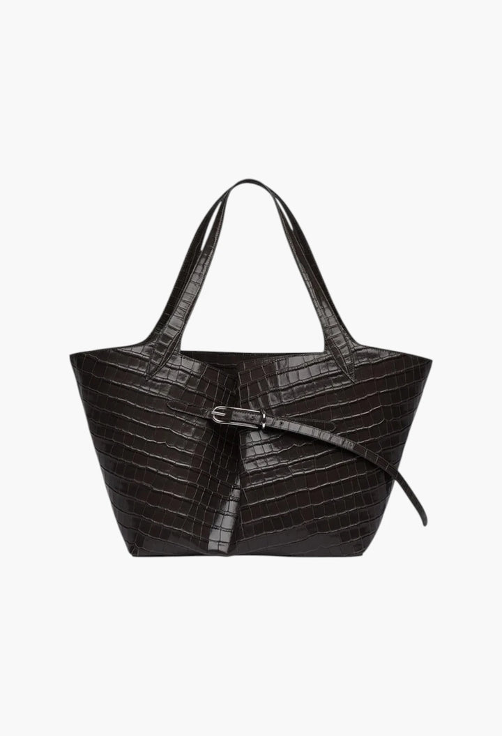 Belted Tote Black Croc
