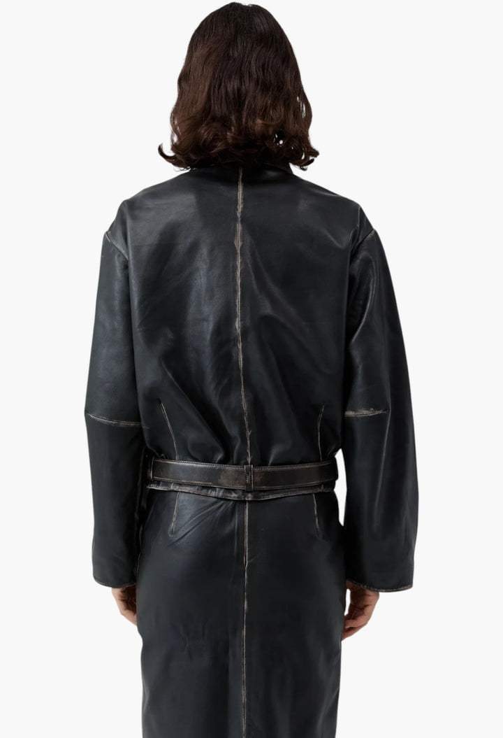 Brushed Leather Belted Jacket - GLAM MODA