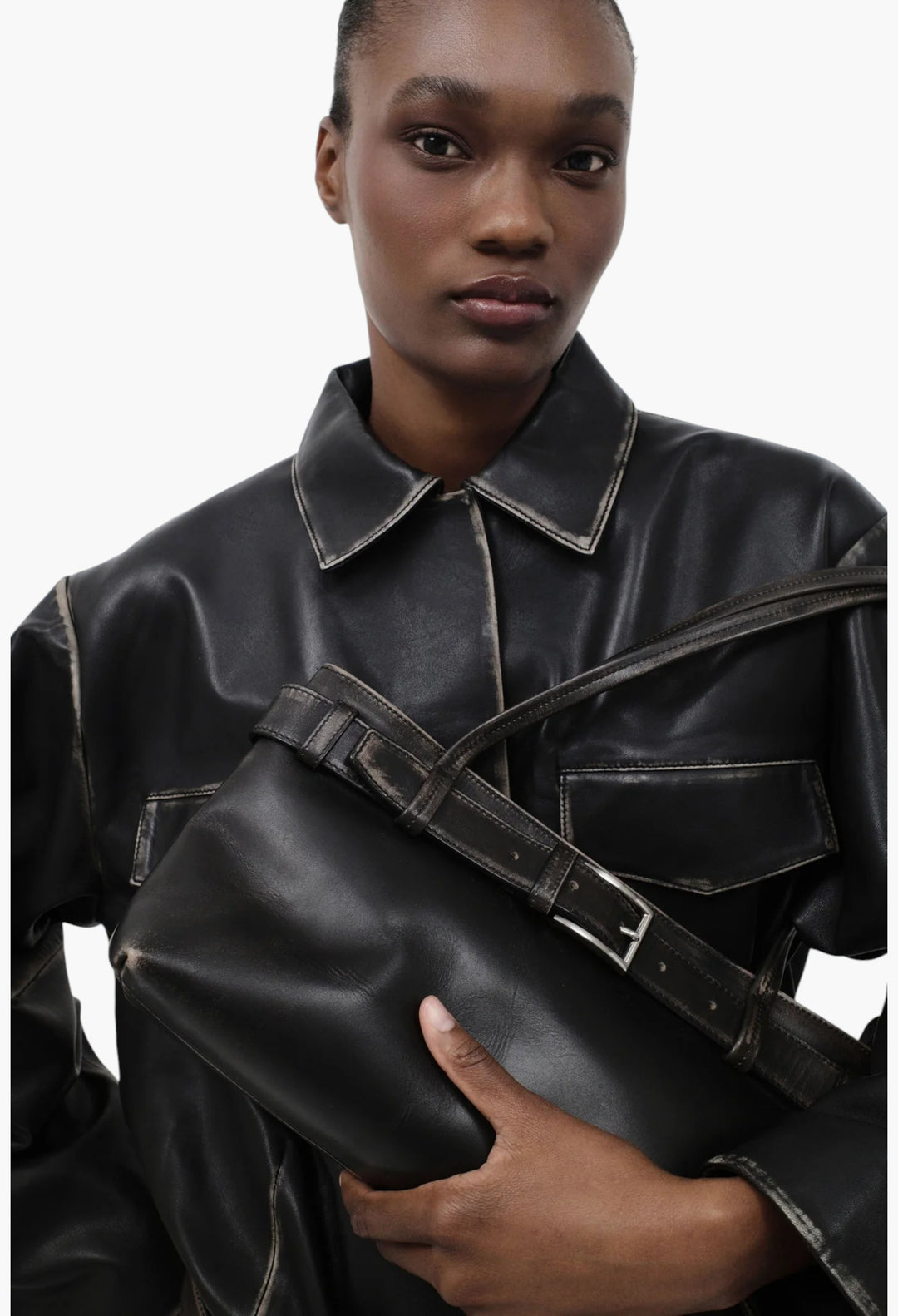 Brushed Leather Belted Jacket - GLAM MODA
