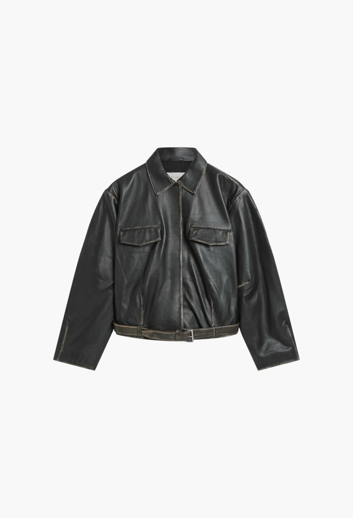 Brushed Leather Belted Jacket - GLAM MODA