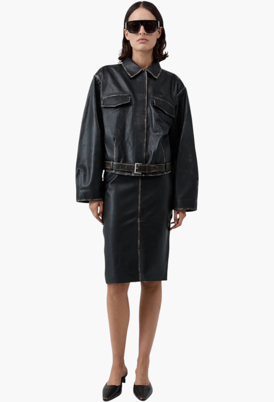 Brushed Leather Belted Jacket - GLAM MODA