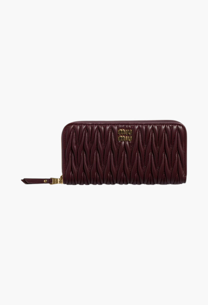 Burgundy - Large Matelassé Nappa Leather Wallet - GLAM MODA