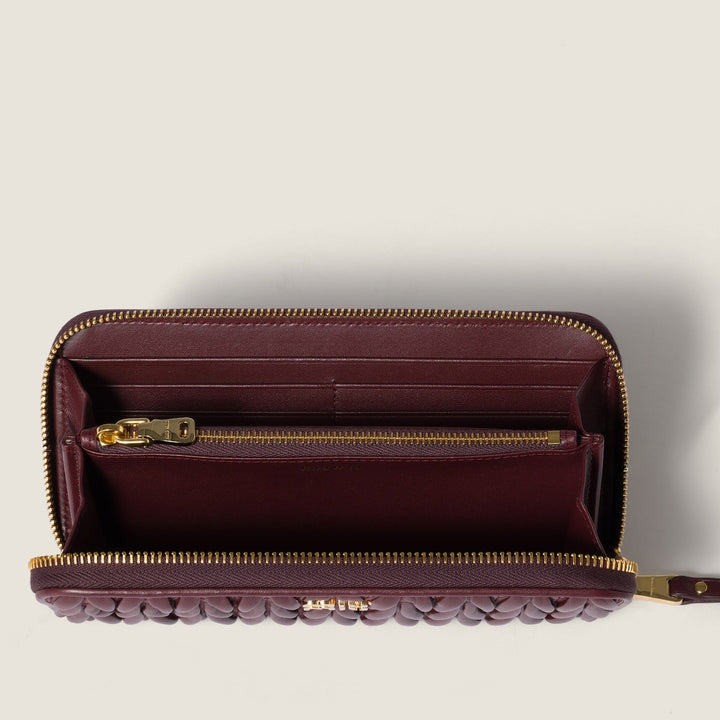 Burgundy - Large Matelassé Nappa Leather Wallet - GLAM MODA