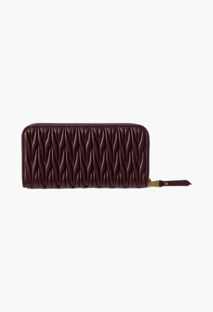 Burgundy - Large Matelassé Nappa Leather Wallet - GLAM MODA