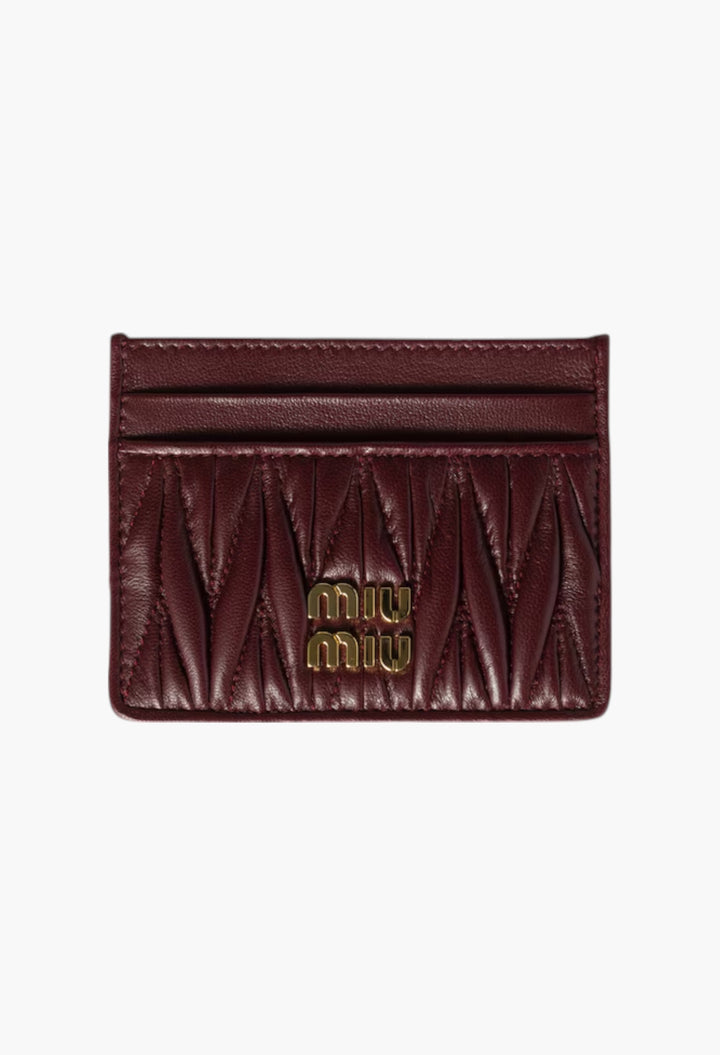 Burgundy - Matelassé Nappa Leather Card Holder - GLAM MODA