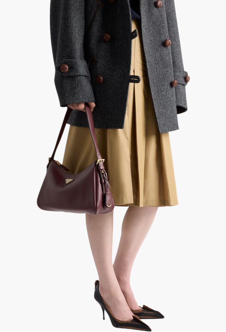 Burgundy - Prada Aimée Leather Shoulder Bag - GLAM MODA