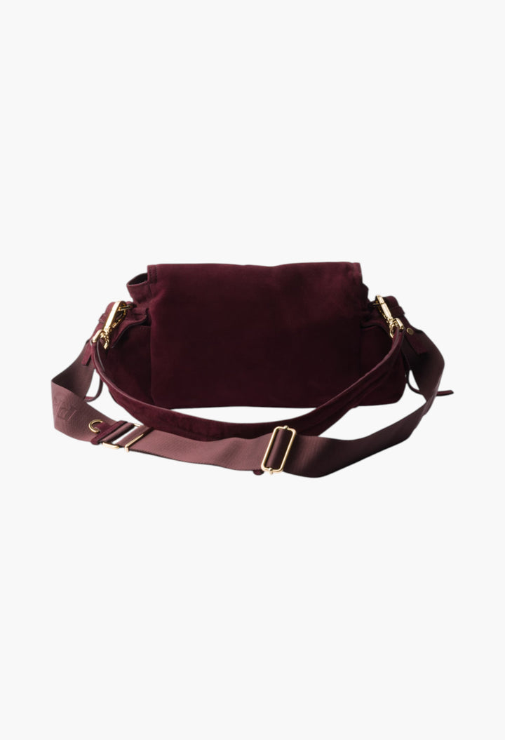 Burgundy - Prada Explore Medium Suede Shoulder Bag With Flap - GLAM MODA