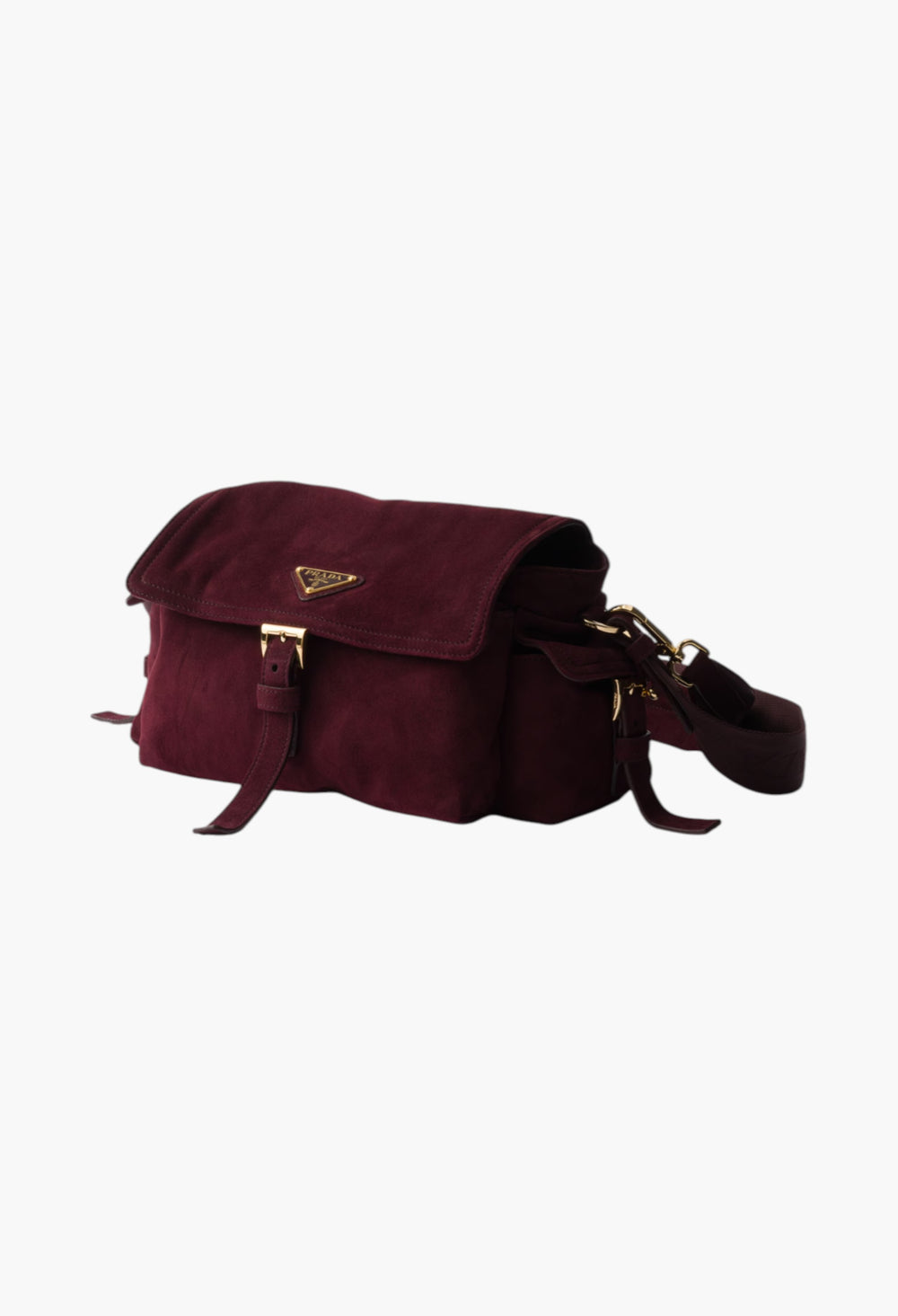 Burgundy - Prada Explore Medium Suede Shoulder Bag With Flap - GLAM MODA