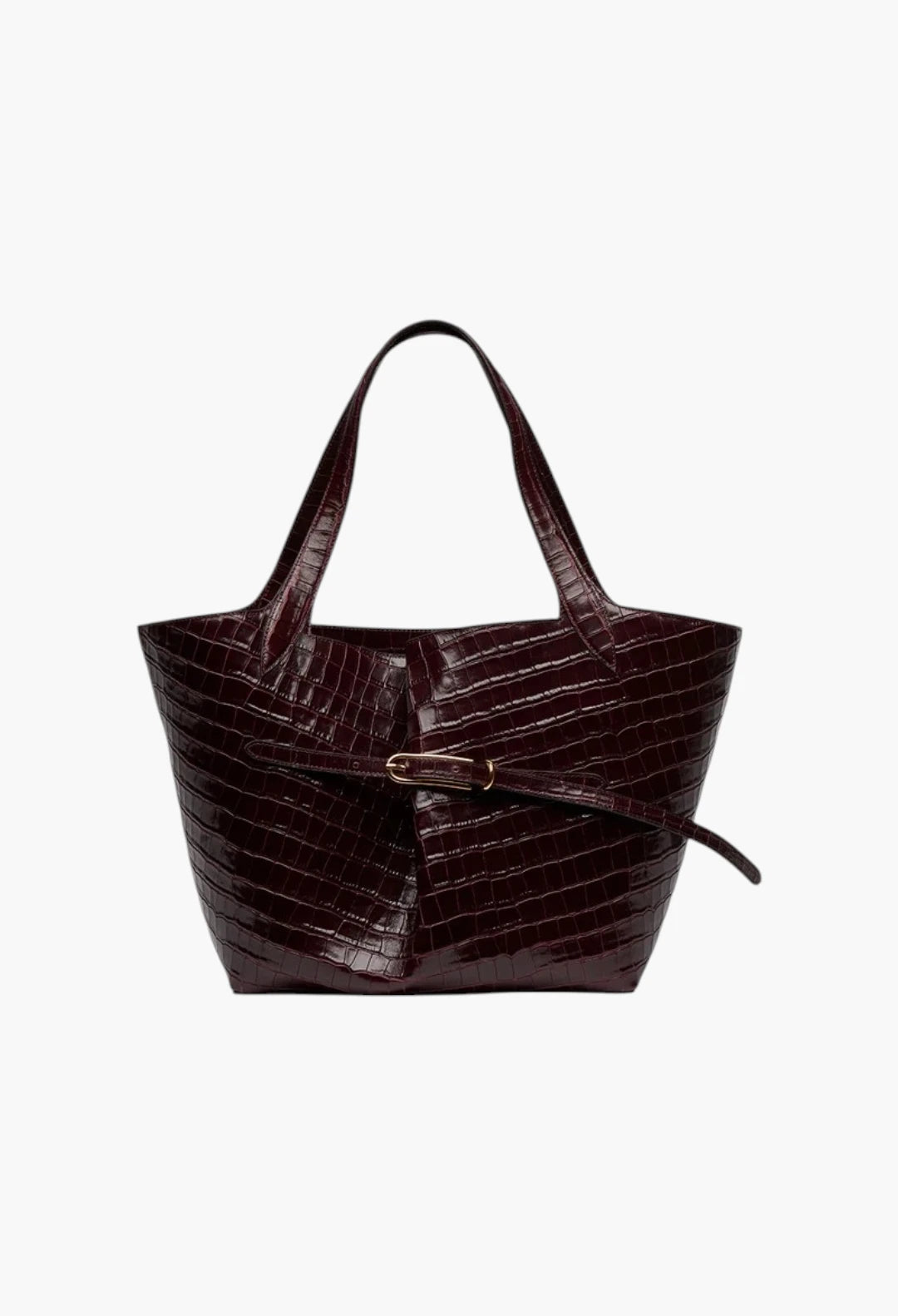 Belted Tote Black Croc