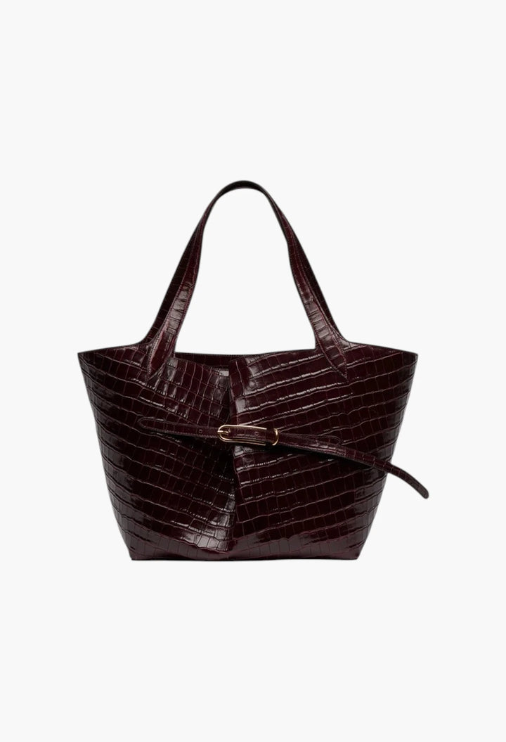Belted Tote Black Croc