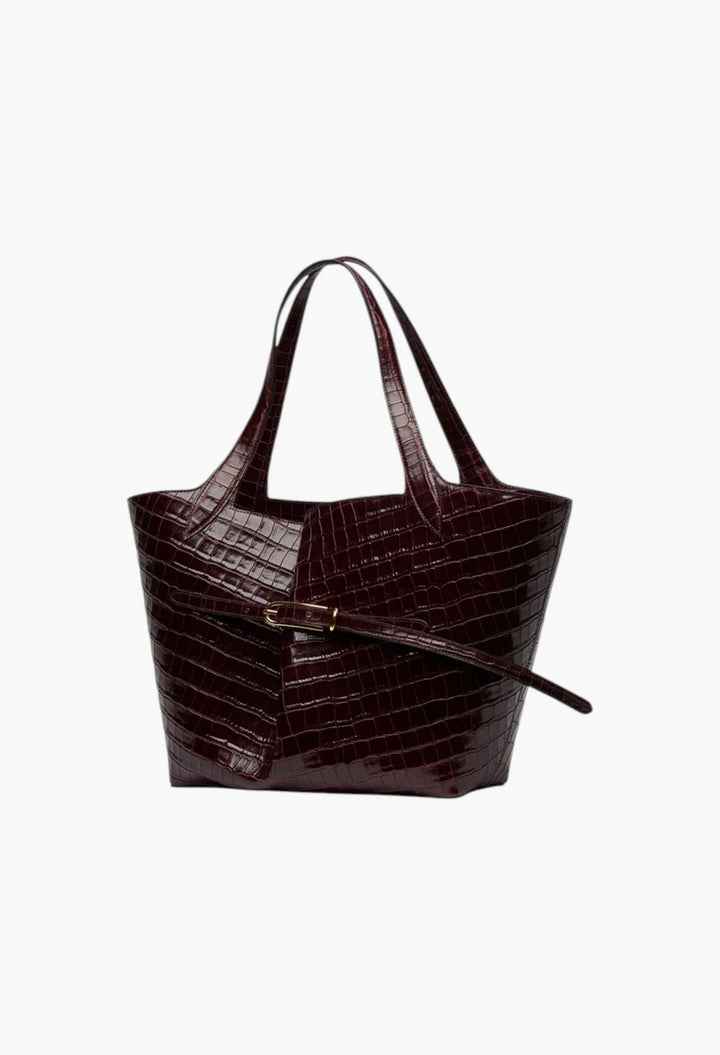 Belted Tote Black Croc
