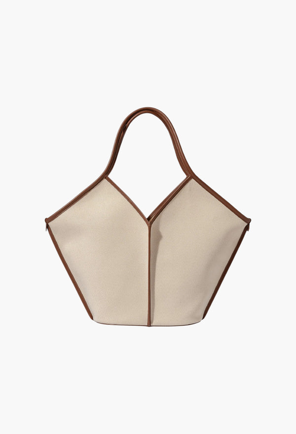 Beige / Chestnut - Calella Leather-Trimmed Organic Cotton Tote Bag