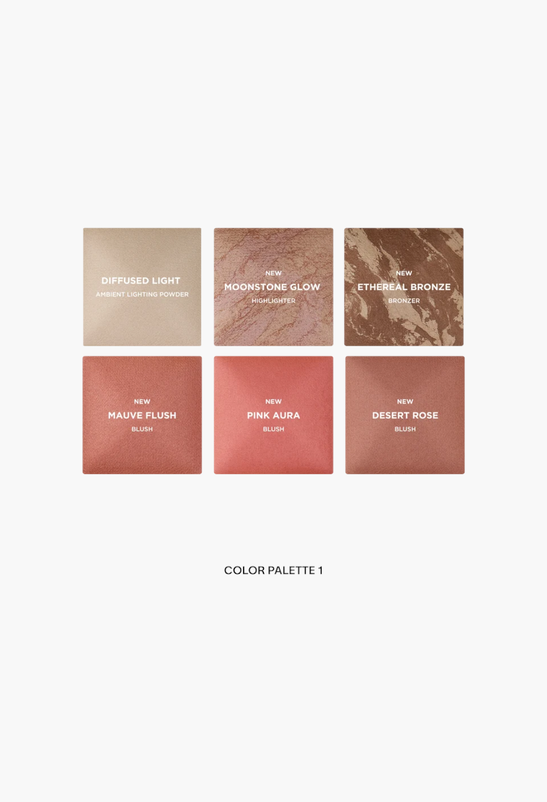 GLAM MODA Ambient Lighting Edit Unlocked Color Palette 1 featuring six powder shades of blush, bronzer, and highlighter.