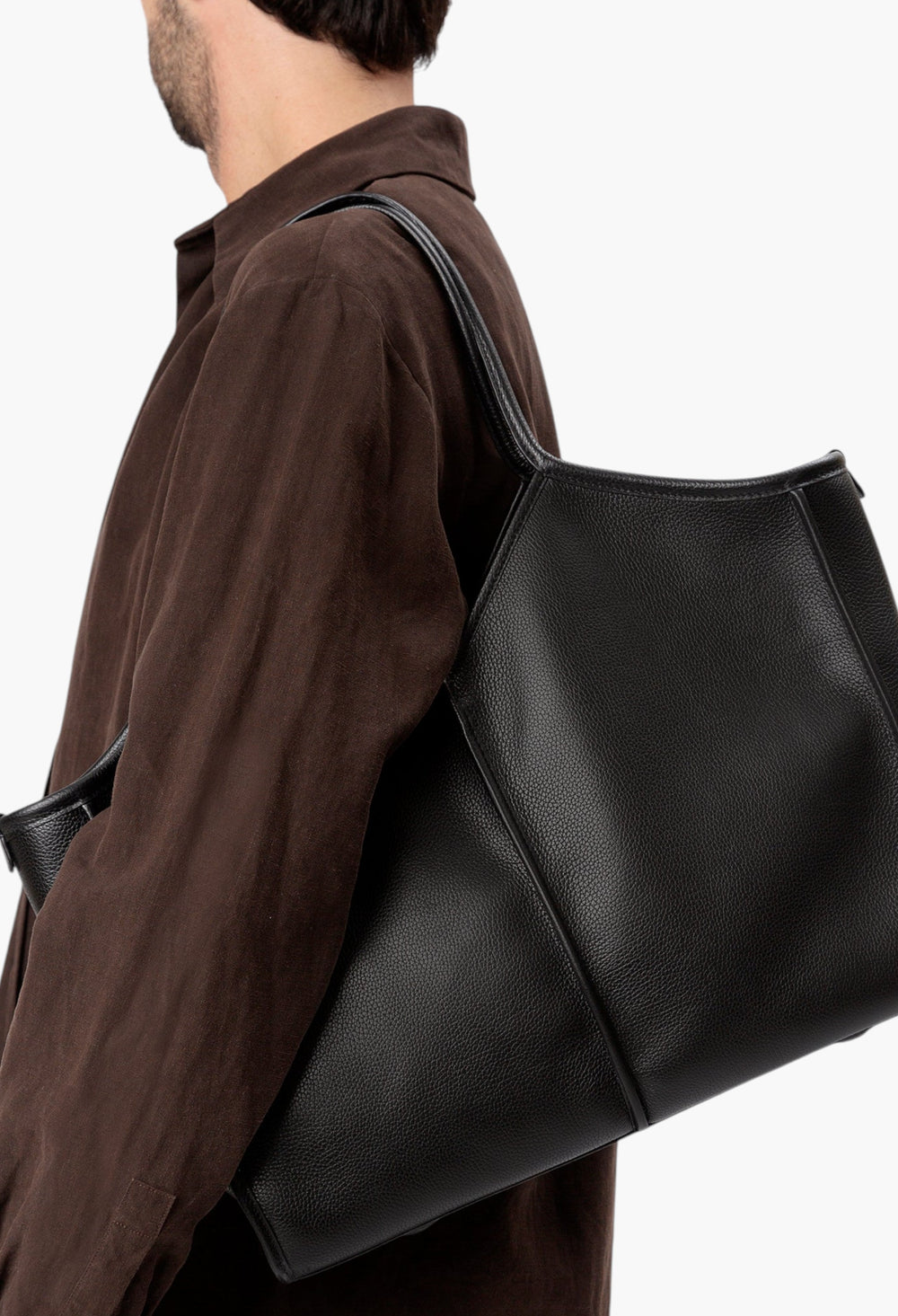 Calella Squared Medium Grainy - Leather Trimmed Tote Bag - GLAM MODA