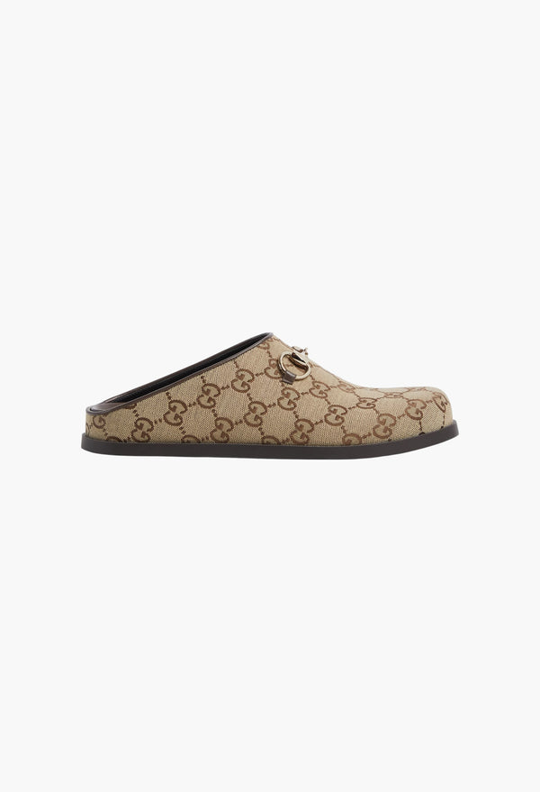 Camel And Dark Brown GG Canvas - Women's Mule With Horsebit
