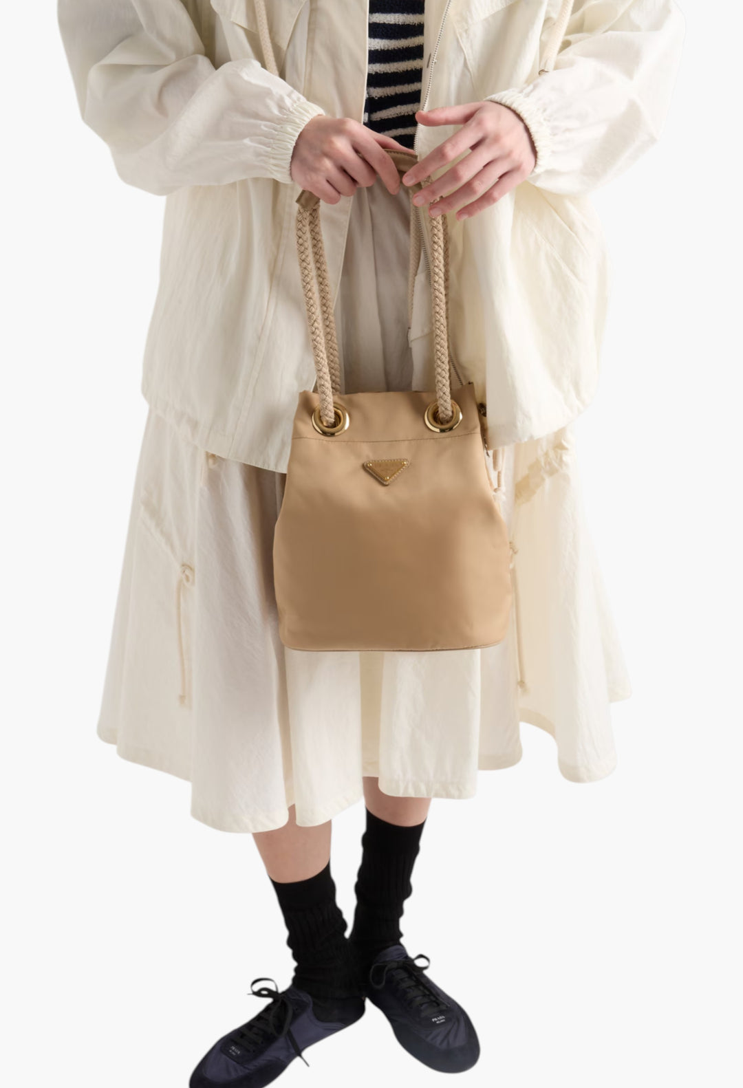 Camel Brown - Prada Mariner Re-Nylon Bucket Bag - GLAM MODA